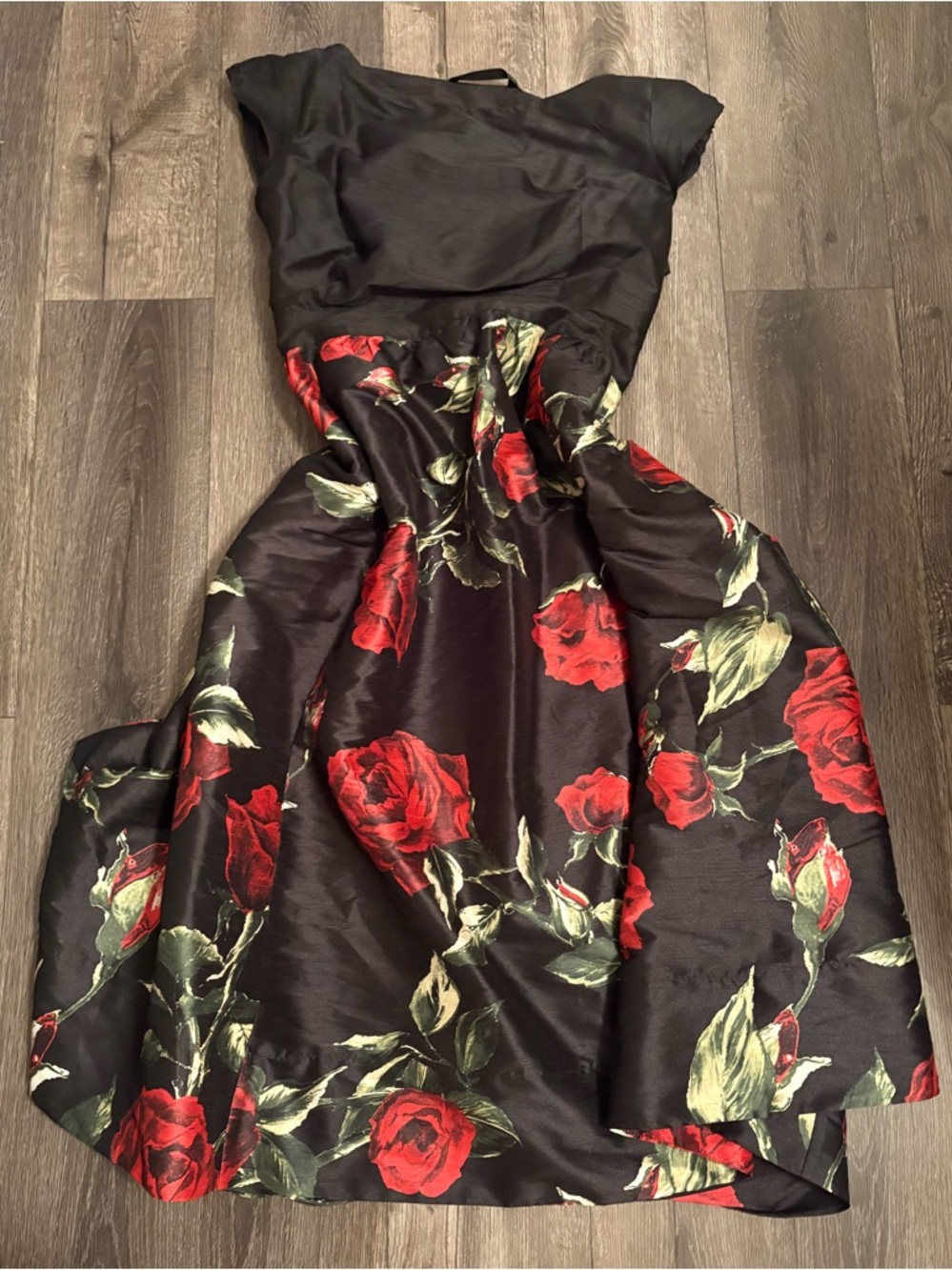 Black Gown with Red Rose Print